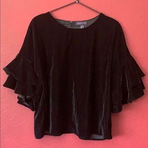 AMARYLLIS Black Velvet ruffle sleeve blouse